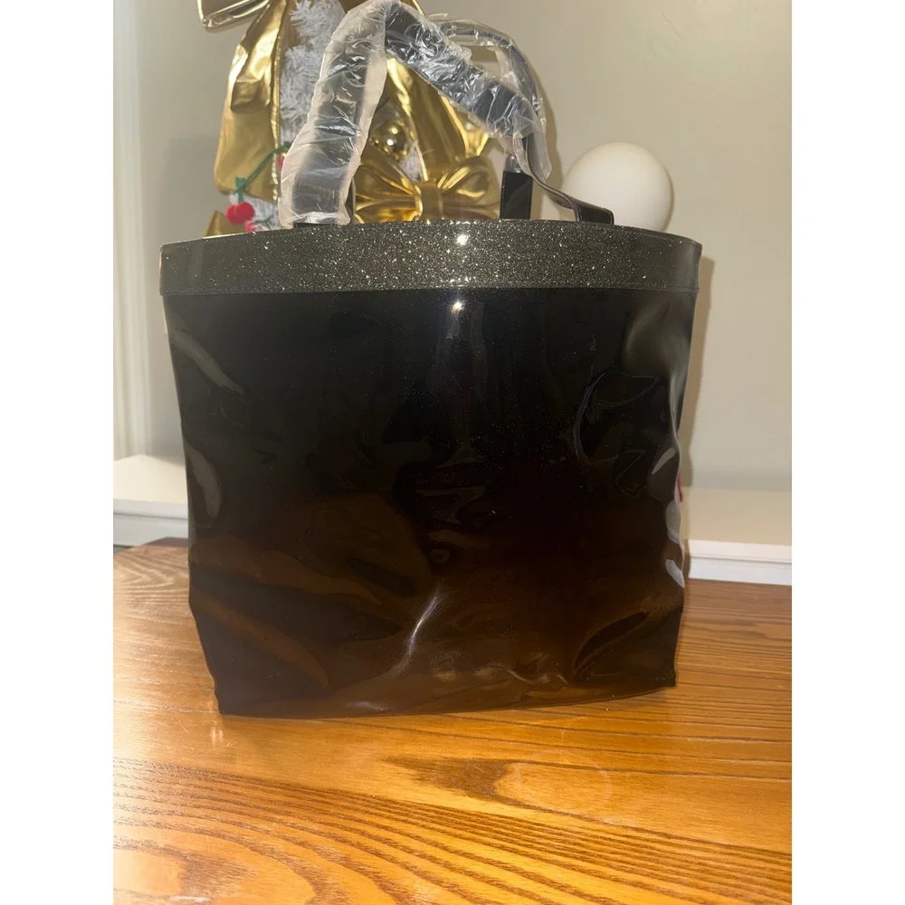 Jimmy Choo Parfums Black Patent Glitter Top Tote Bag Paris New